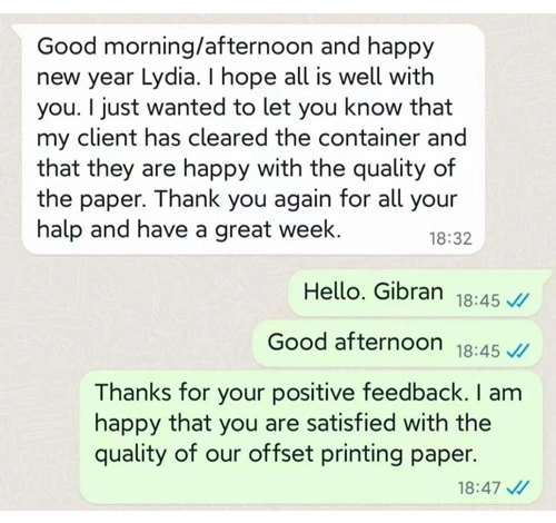 Pembeli dari Inggris berpikir bahwa kertas offset kami berkualitas baik