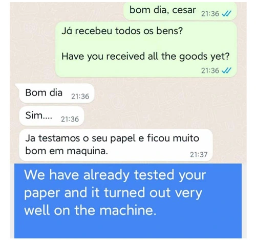 Pelanggan kami dari Brasil sangat senang dengan kualitas papan atas putih kami
